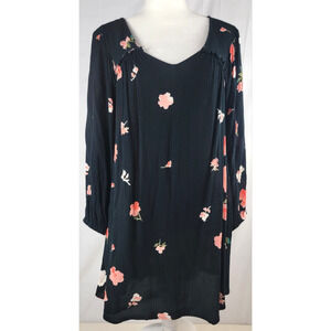 Billabong Beach Craze Floral Black Long Sleeve Tunic Mini Dress Size Large Boho